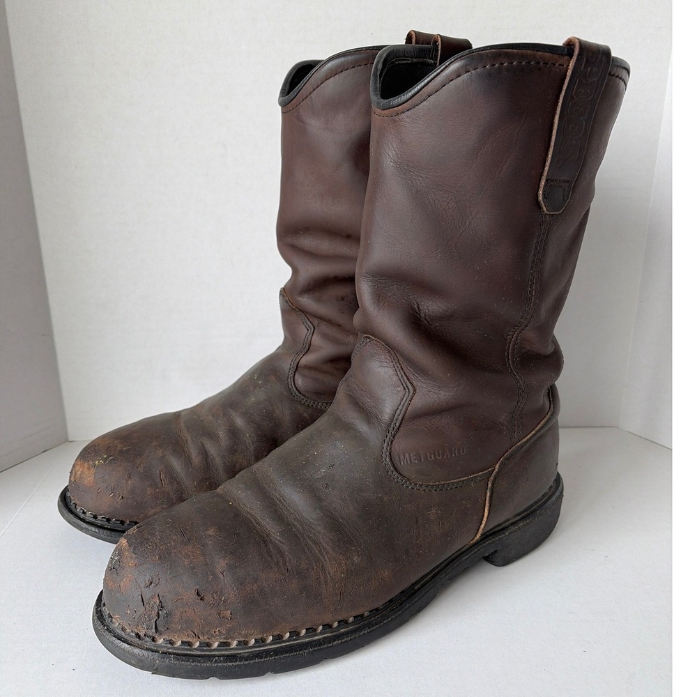 Red Wing Pecos 4436 Steel Toe Mens 10.5 Wide Brown Leather Metguard Work Boots